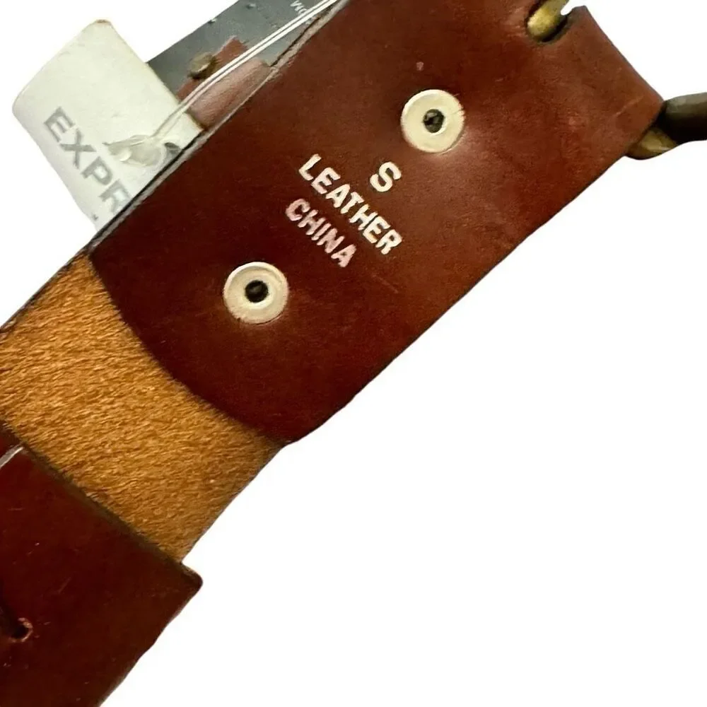 Express Brown Leather Belt Gold Sequins Bronze Studded Vintage NEW Size Small